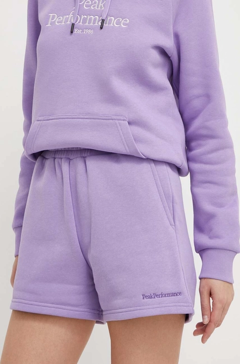 Peak Performance bluza femei, culoarea violet, cu glugă, cu imprimeu