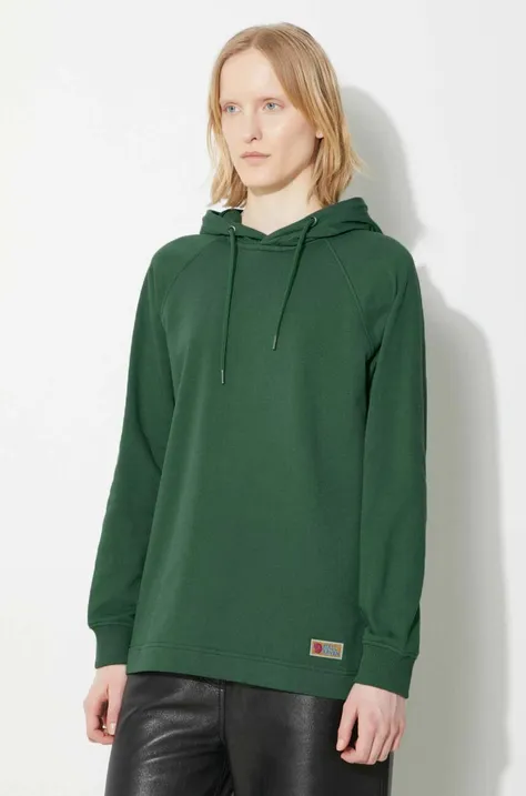 Βαμβακερή μπλούζα Fjallraven Vardag Hoodie W γυναικεία, χρώμα: πράσινο, με κουκούλα, F86987.679
