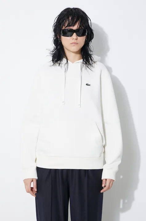 Lacoste sweatshirt women's white color hooded smooth SF8346