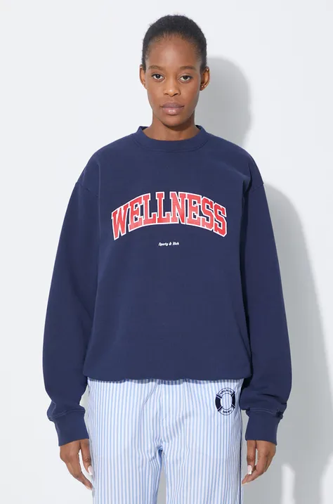Sporty & Rich cotton sweatshirt Wellness Ivy Crewneck navy blue color CR662NA
