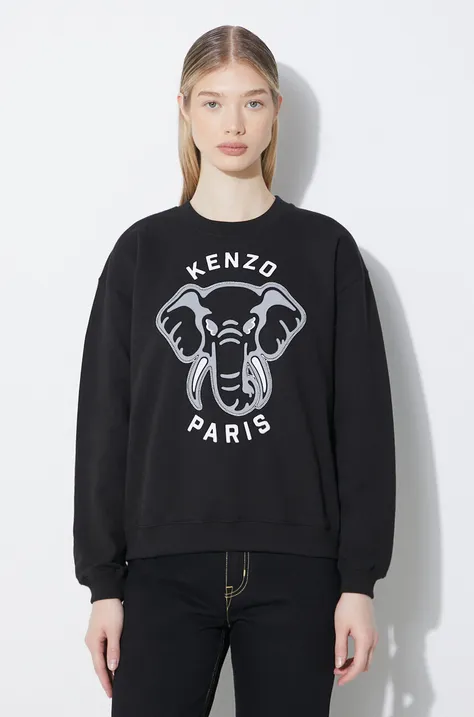 Бавовняна кофта Kenzo Regular Fit Sweatshirt жіноча колір чорний з аплікацією FD62SW0934MF.99J
