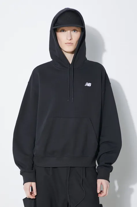 New Balance sweatshirt Sport Essentials women's black color hooded smooth WT41507BK