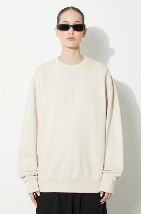 JW Anderson hanorac de bumbac Logo Embroidery Sweatshirt femei, culoarea bej, cu imprimeu, JW0165.PG0861.132