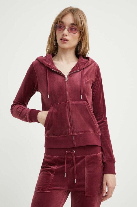 Кадифен суичър Juicy Couture в бордо с качулка с изчистен дизайн JCAP176