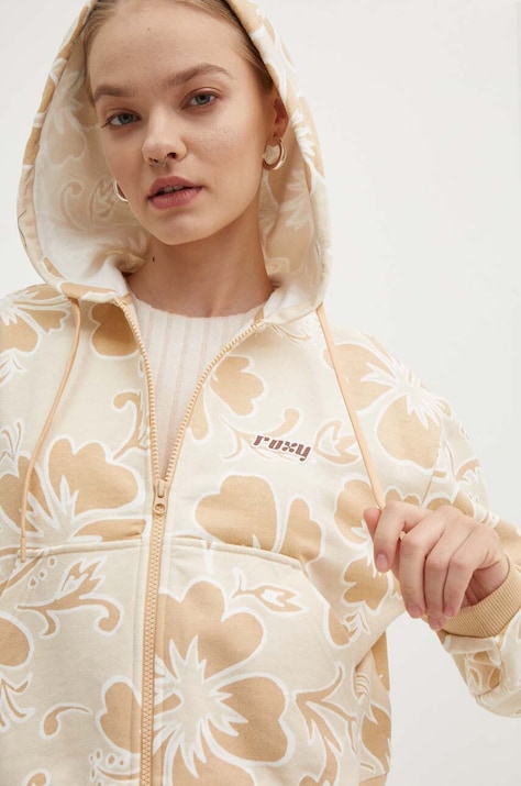 Roxy bluza bawełniana RETRO damska kolor pomarańczowy z kapturem wzorzysta ERJFT04846