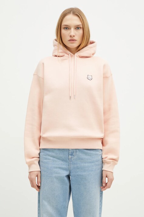 Бавовняна кофта Maison Kitsuné Bold Fox Head Patch Comfort Hoodie жіноча колір помаранчевий з капюшоном однотонна MW00704KM0307