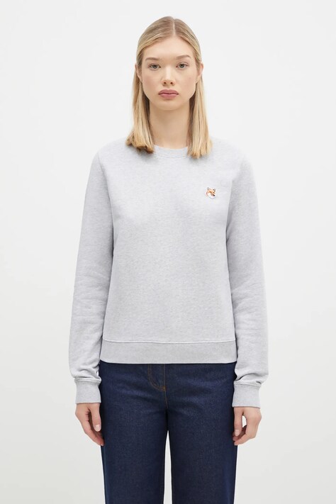 Памучен суичър Maison Kitsuné Fox Head Patch Regular Sweatshirt в сиво с изчистен дизайн LW00302KM0001