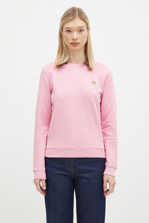 Бавовняна кофта Maison Kitsuné Fox Head Patch Regular Sweatshirt жіноча колір рожевий однотонна LW00302KM0001