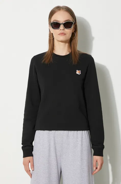Bavlnená mikina Maison Kitsuné Fox Head Patch Regular Sweatshirt dámska, čierna farba, jednofarebná, LW00302KM0001