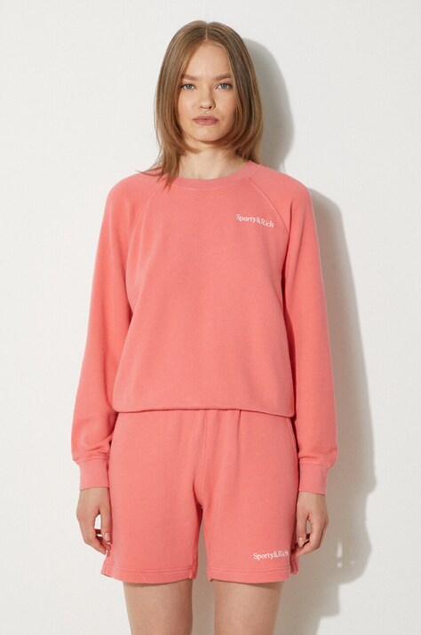 Sporty & Rich sweatshirt Serif Logo Soft Crewneck women's pink color smooth WS047S402SC