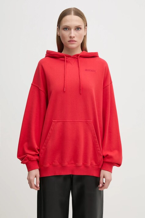 Rotate bluza bawełniana Sweat Hoodie damska kolor czerwony z kapturem gładka 1124731292
