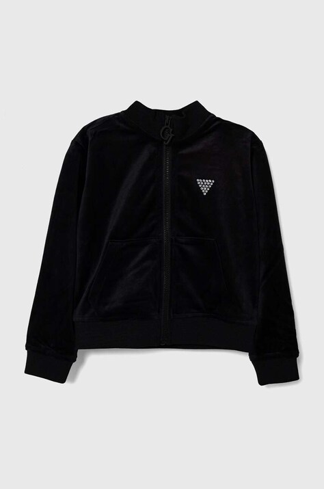 Guess hanorac din velur pentru copii culoarea negru, neted