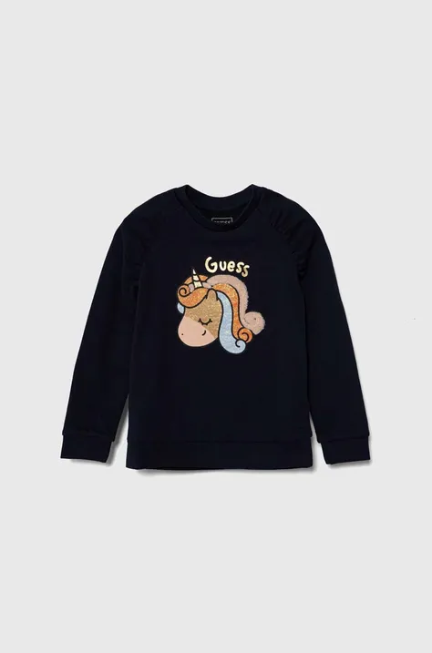 Dětská bavlněná mikina Guess tmavomodrá barva, s potiskem