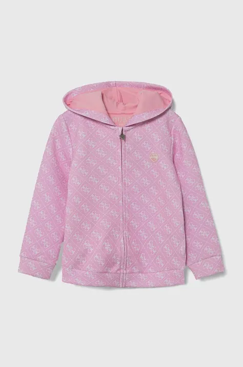 Παιδική μπλούζα Guess χρώμα: ροζ, με κουκούλα