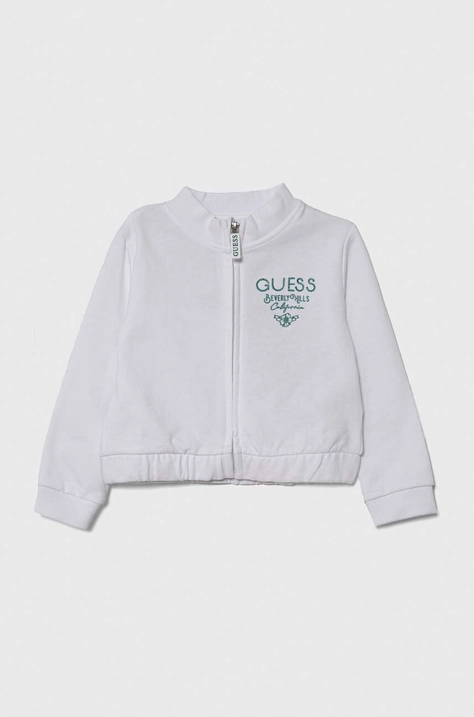 Guess bluza bawełniana dziecięca kolor biały gładka