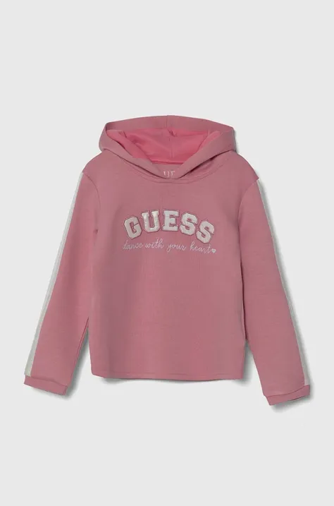 Guess bluza dziecięca kolor różowy z kapturem z aplikacją