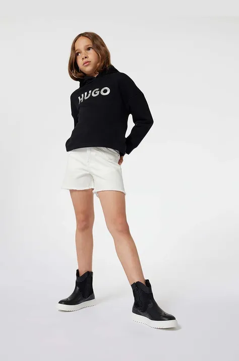 Παιδική μπλούζα HUGO χρώμα: μαύρο, με κουκούλα