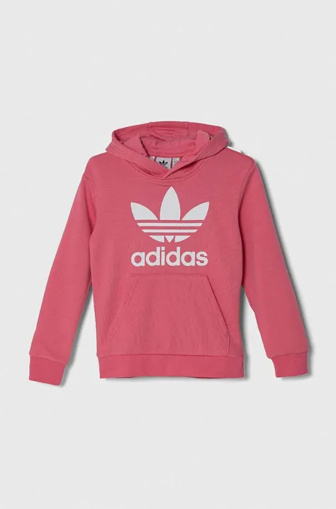 Otroški pulover adidas Originals TREFOIL HOODIE roza barva, s kapuco