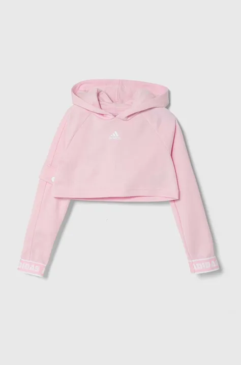 Otroški pulover adidas roza barva, s kapuco