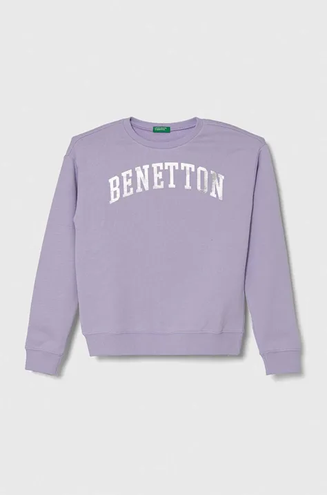 Детская хлопковая кофта United Colors of Benetton цвет фиолетовый с принтом