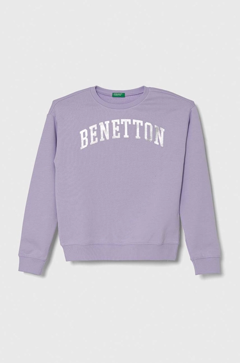 United Colors of Benetton hanorac de bumbac pentru copii culoarea violet, cu imprimeu