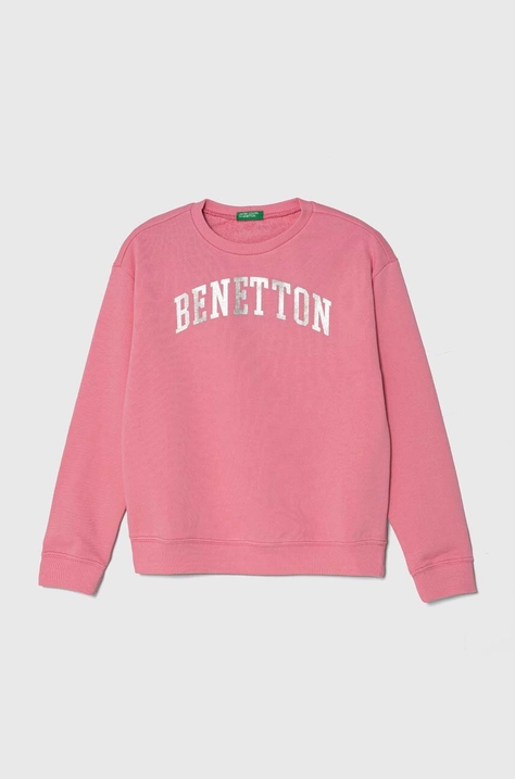 Детская хлопковая кофта United Colors of Benetton цвет розовый с принтом