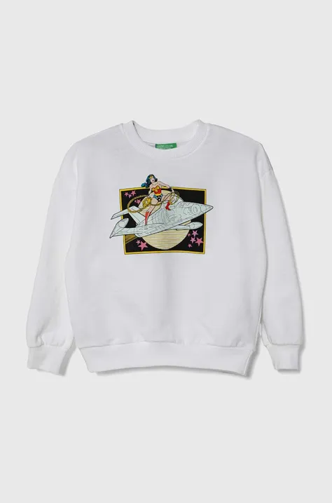 Otroški bombažen pulover United Colors of Benetton bela barva