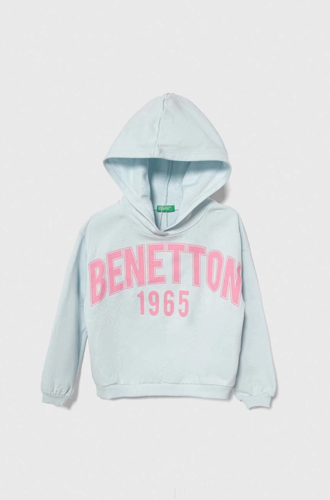 Detská bavlnená mikina United Colors of Benetton s kapucňou, s potlačou