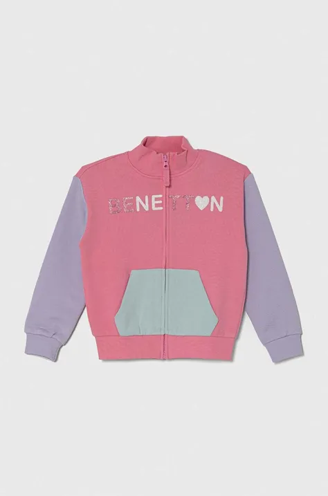 United Colors of Benetton gyerek melegítőfelső pamutból rózsaszín, mintás