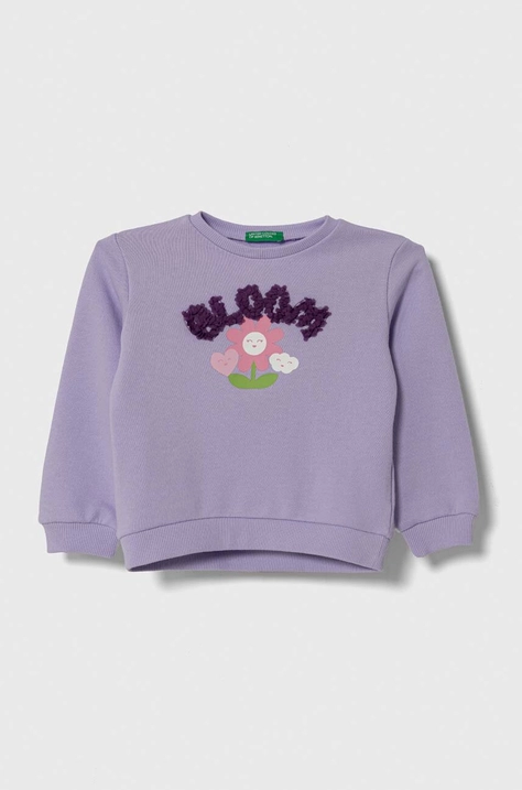 United Colors of Benetton hanorac de bumbac pentru copii culoarea violet, cu imprimeu