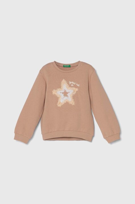 United Colors of Benetton bluza bawełniana dziecięca kolor beżowy z nadrukiem