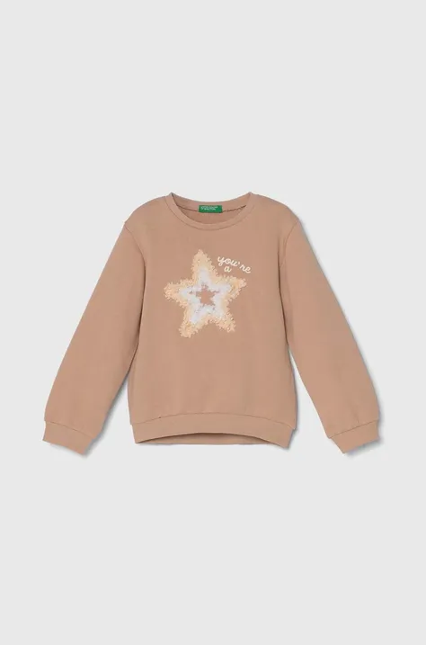 Otroški bombažen pulover United Colors of Benetton bež barva