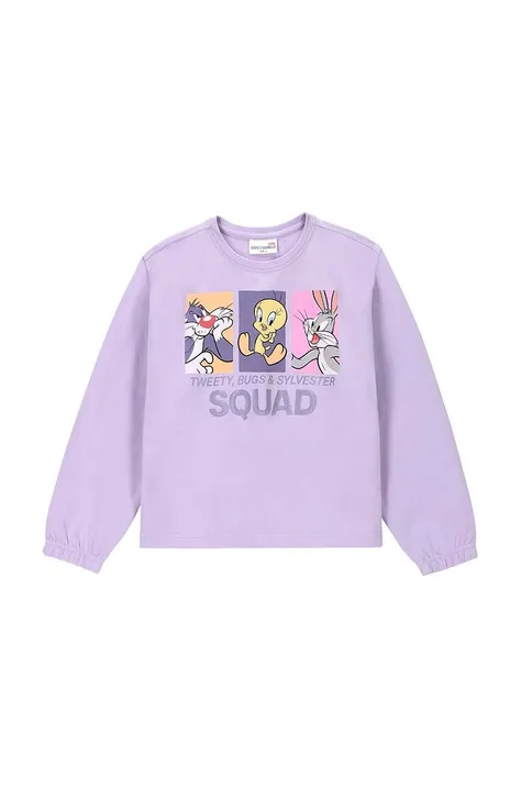 Coccodrillo bluza bawełniana dziecięca kolor fioletowy z nadrukiem