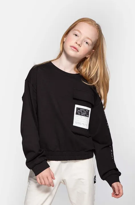 Coccodrillo bluza bawełniana dziecięca kolor czarny z kapturem z nadrukiem