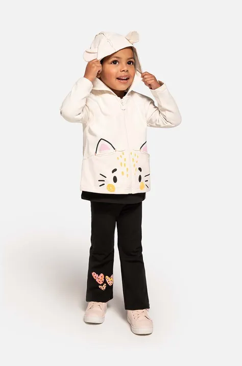 Detská mikina Coccodrillo béžová farba, s kapucňou, jednofarebná