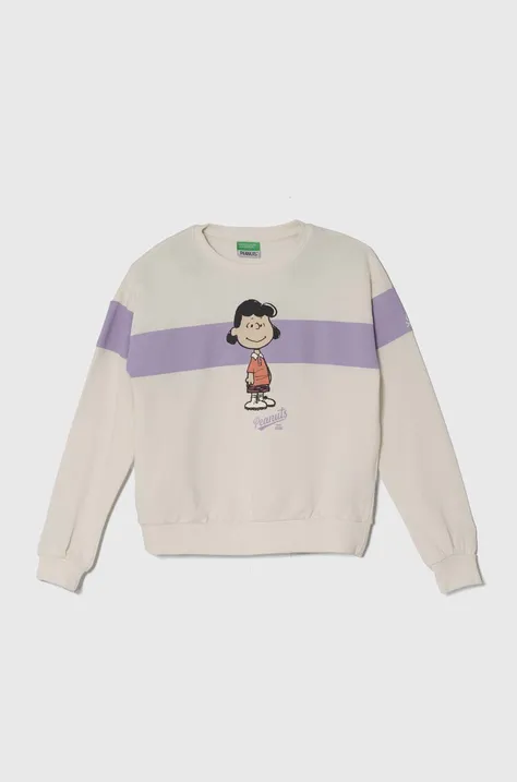 Otroški bombažen pulover United Colors of Benetton x Snoopy bež barva