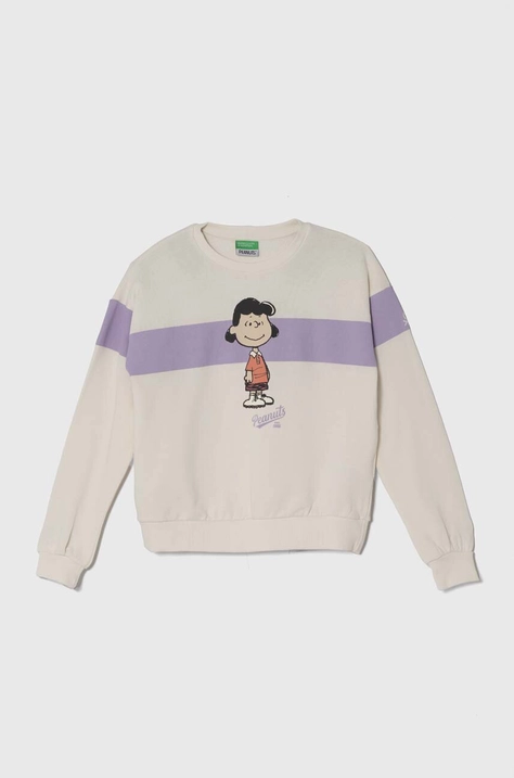 Detská bavlnená mikina United Colors of Benetton x Snoopy béžová farba, s potlačou