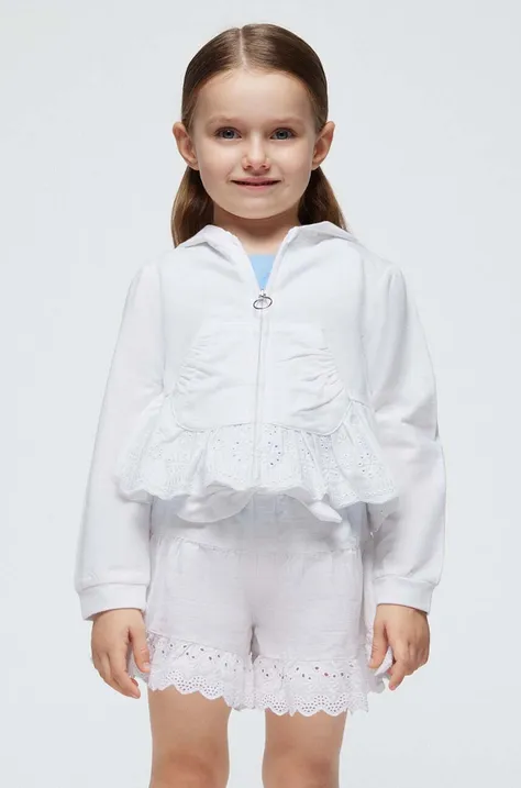 Дитяча бавовняна кофта Mayoral колір білий з капюшоном однотонна