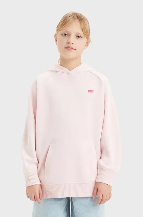 Otroški pulover Levi's LVG PULLOVER HOODIE roza barva, s kapuco