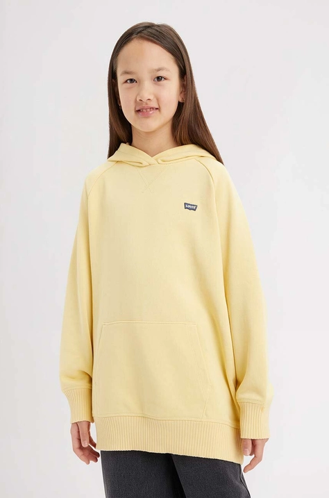 Detská mikina Levi's LVG PULLOVER HOODIE žltá farba, s kapucňou, jednofarebná