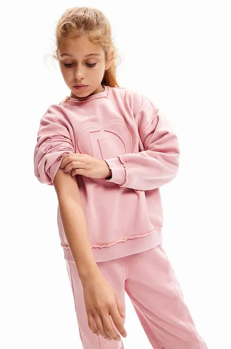 Desigual bluza bawełniana dziecięca kolor różowy z aplikacją