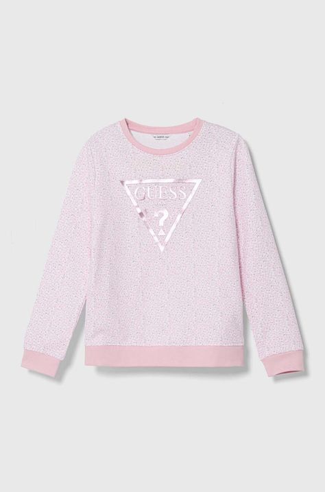 Παιδική βαμβακερή μπλούζα Guess χρώμα: ροζ