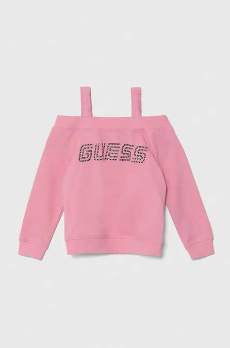 Guess bluza dziecięca kolor różowy z aplikacją