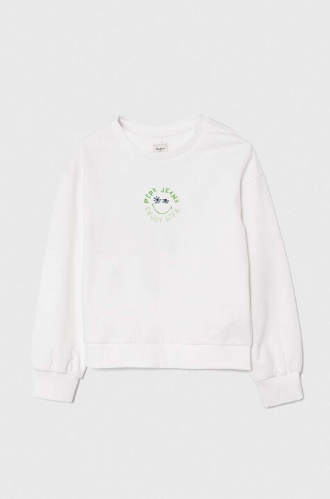 Dětská bavlněná mikina Pepe Jeans OMARA bílá barva, s potiskem