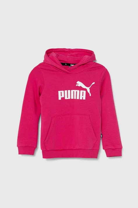 Detská mikina Puma ESS Logo TR G ružová farba, s kapucňou, vzorovaná