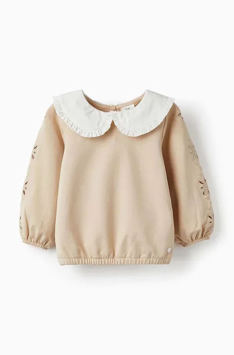 Bombažen pulover za dojenčka zippy bež barva
