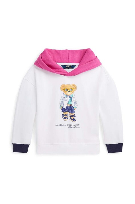 Детская кофта Polo Ralph Lauren цвет белый с капюшоном с принтом