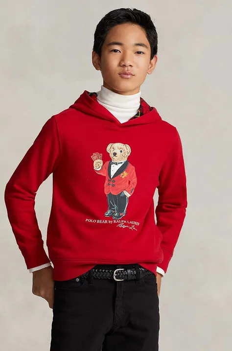 Dětská mikina Polo Ralph Lauren červená barva, s kapucí, s potiskem
