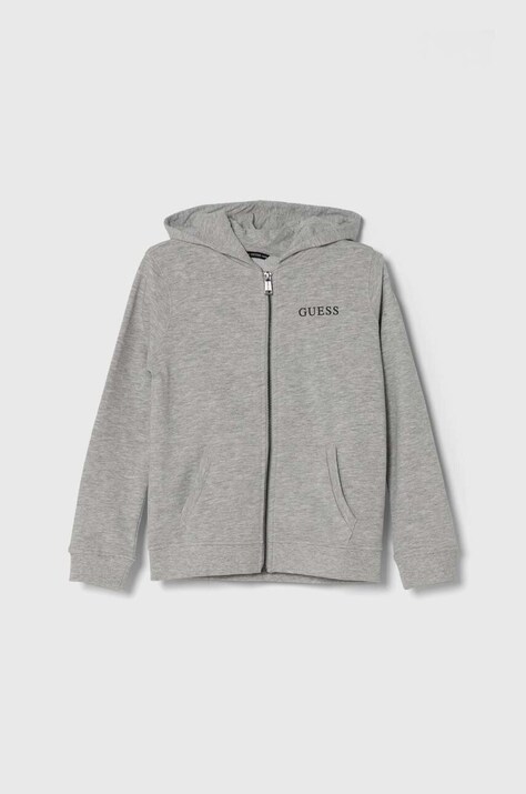 Guess hanorac de bumbac pentru copii culoarea gri, cu glugă, cu imprimeu
