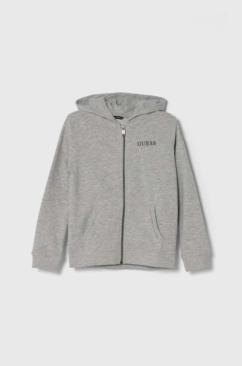 Παιδική βαμβακερή μπλούζα Guess χρώμα: γκρι, με κουκούλα